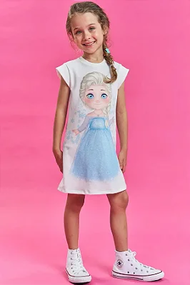 Vestido em Molecotton Frozen Elsa Kukiê Infantil Menina