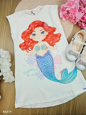 Vestido em Molecotton Ariel Pequena Sereia Kukiê Infantil Menina