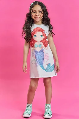 Vestido em Molecotton Ariel Pequena Sereia Kukiê Infantil Menina