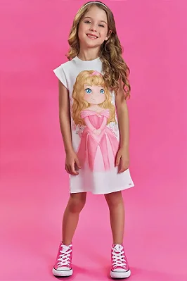 Vestido em Molecotton Aurora Bela Adormecida Kukiê Infantil Menina