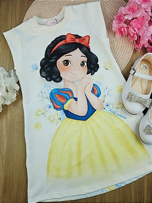 Vestido em Molecotton Branca de Neve Kukiê Infantil Menina