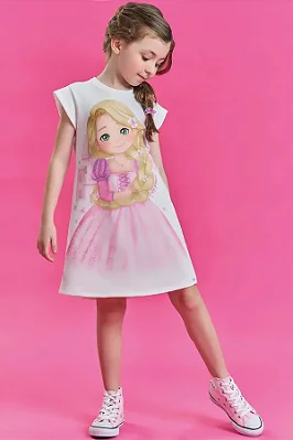 Vestido em Molecotton Rapunzel Kukiê Infantil Menina