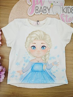 Blusa em Meia Malha Princesa Elsa Frozen Kukiê Infantil Menina