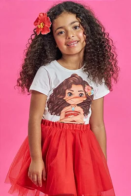 Blusa em Meia Malha Princesa Moana Kukiê Infantil Menina