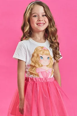 Blusa em Meia Malha Princesa Aurora Kukiê Infantil Menina