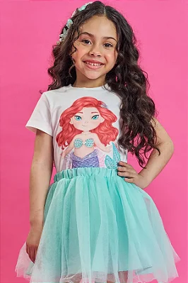 Blusa em Meia Malha Princesa Ariel Pequena Sereia Kukiê Infantil Menina