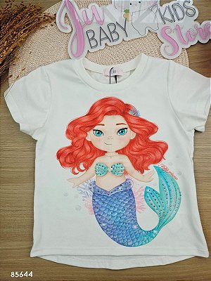 Blusa em Meia Malha Princesa Ariel Pequena Sereia Kukiê Infantil Menina