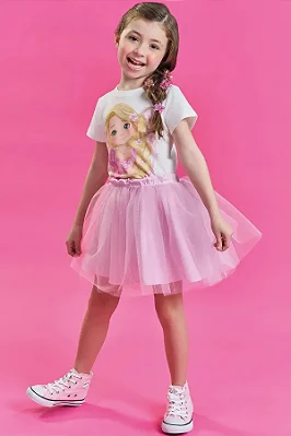 Saia em Tule Rosa Kukiê Infantil Menina