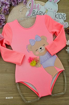 Maiô em Malha Jacquard Textura com Proteção UV 50+ Kukiê Infantil Menina