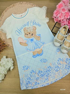 Vestido em Molecotton Kukiê Infantil Azul Menina