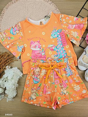 Conjunto de Blusa Boxy Over e Shorts em Malha Fresh Kukiê Infantil Menina