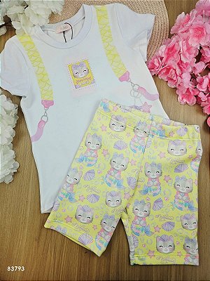 Conjunto de Blusa Alongada em Malha Power e Biker em Fly Tech Kukiê Infantil Menina