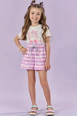 Conjunto Blusa em Meia Malha e Shorts em Fly Tech Kukiê Infantil Menina