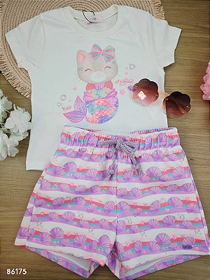 Conjunto Blusa em Meia Malha e Shorts em Fly Tech Kukiê Infantil Menina