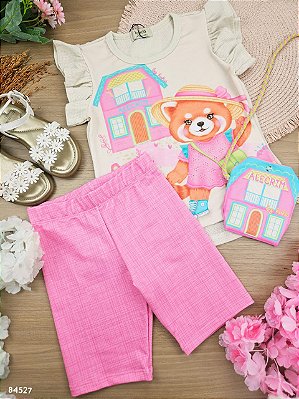 Conjunto de Blusa Alongada em Little Waffle e Biker em Molecotton Kukiê Infantil Menina