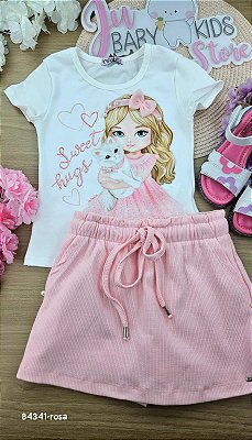 Conjunto de Blusa em Cotton e Short Saia em Canelado Liz Infanti Infantil Menina