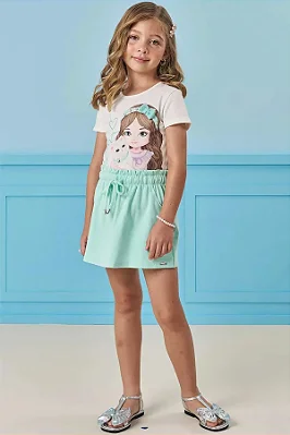 Conjunto de Blusa em Cotton e Short Saia em Canelado Liz Infanti Infantil Menina