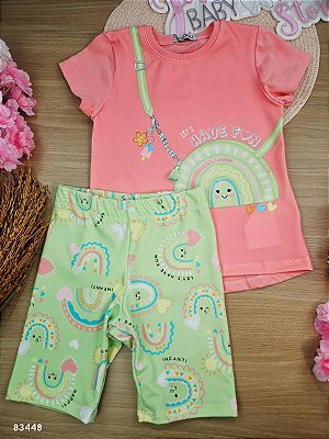 Conjunto de Blusa Alongada em Meia Malha e Biker em Malha Power Infanti Infantil Menina