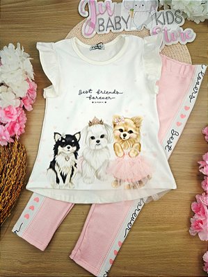 Conjunto de Blusa Alongada em Cotton e Calça Legging em Molecotton Infanti Infantil Menina