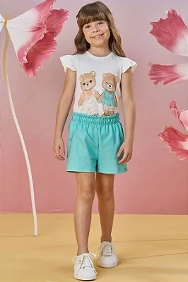 Conjunto de Blusa em Meia Malha com Shorts em Molecotton Infanti Infantil Menina