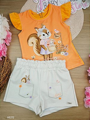Conjunto de Blusa em Meia Malha com Shorts em Molecotton Infanti Infantil Menina