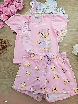Conjunto de Pijama de Blusa em Meia Malha com Shorts e Malha Comfy Infanti Infantil Menina