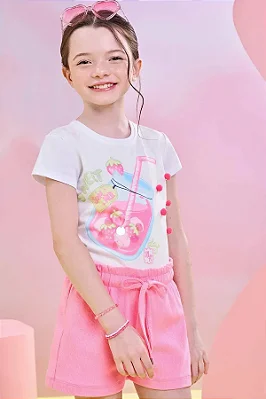 Conjunto de Blusa em Meia Malha e Shorts em Canelado Liz Infanti Infantil Menina