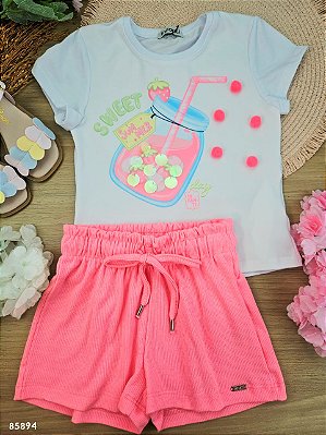 Conjunto de Blusa em Meia Malha e Shorts em Canelado Liz Infanti Infantil Menina