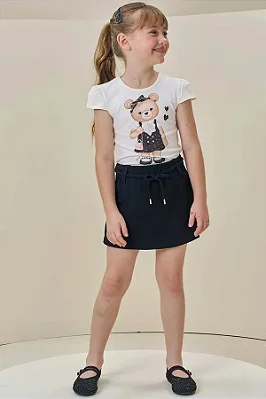 Conjunto de Blusa em Cotton e Tule e Short Saia em Molevisco Infanti Infantil Menina
