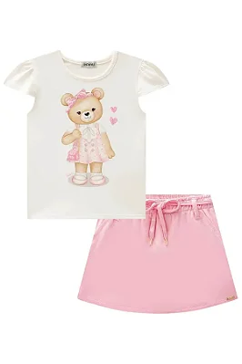 Conjunto de Blusa em Cotton e Tule e Short Saia em Molevisco Infanti Infantil Menina