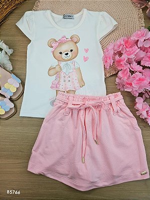 Conjunto de Blusa em Cotton e Tule e Short Saia em Molevisco Infanti Infantil Menina