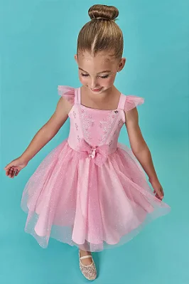 Fantasia de Bailarina em Fly Tech e Tule Glitter Infanti Infantil Menina