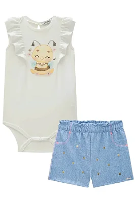 Conjunto de Body em Malha Power com Shorts em Molecotton Infanti Bebê Menina