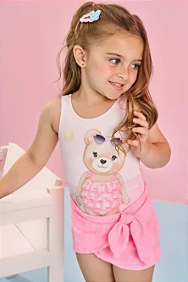 Conjunto de Maiô em Malha Uv Dry com Proteção Uv 50+ com Saia em Malha Atoalhada Infanti Infantil Menina
