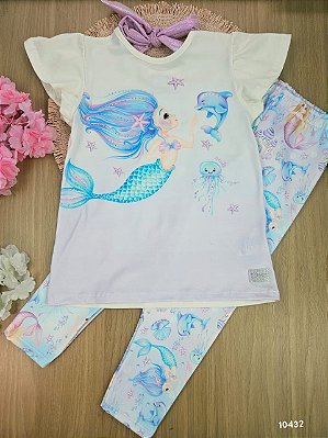 Conjunto Blusa Alongada e Legging Sereia Azul Cinti