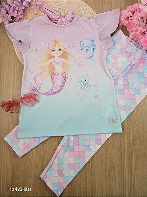 Conjunto Blusa Alongada e Legging Sereia Lilás Cinti