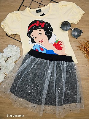 Conjunto Blusa e Short Saia Branca de Neve Disney Fakini