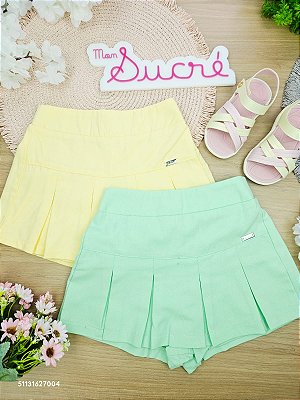 Short Saia Verão Amarelo Mon Sucré