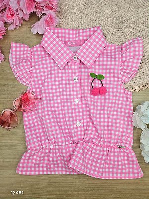Blusa Rosa Xadrez Cerejinha Cinti