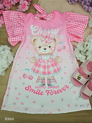 Vestido Ursinha Cerejinha Rosa Cinti