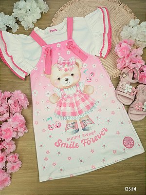 Conjunto Blusa e Salopete Ursinha Cerejinha Cinti