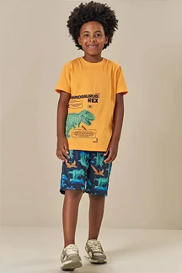 Conjunto de Camiseta em Meia Malha e Bermuda em Nylon Ergonomic com Elastano LucBoo Infantil Menino