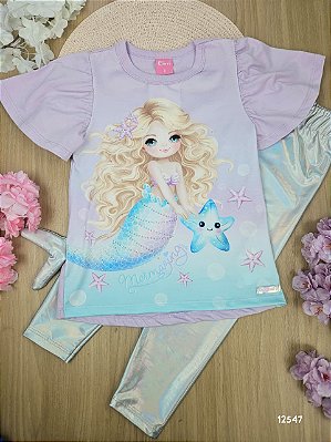 Conjunto de Blusa Alongada e Legging Holográfica Sereia Cinti