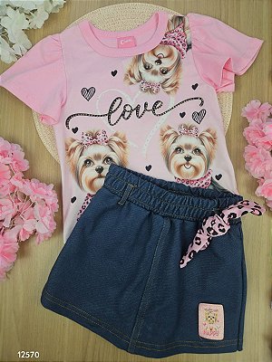 Conjunto Blusa e Short Saia Cachorrinhas Cinti