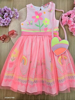 Vestido Florzinhas Acompanha Bolsa Mon Sucré