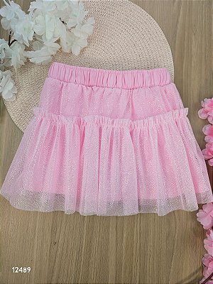 Saia Brilhinhos Com Shorts Embutido Rosa Cinti