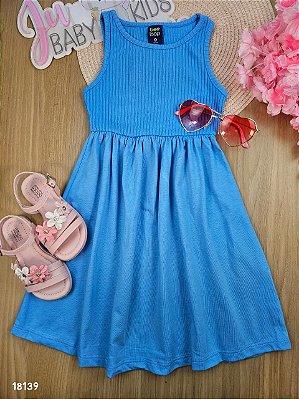 VESTIDO REGATA EM MEIA MALHA E RIBANA CANELADA Azul Bee Loop
