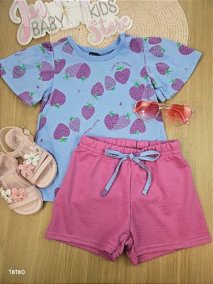 CONJUNTO BLUSA MEIA MALHA E SHORT EM MOLETOM Bee Loop