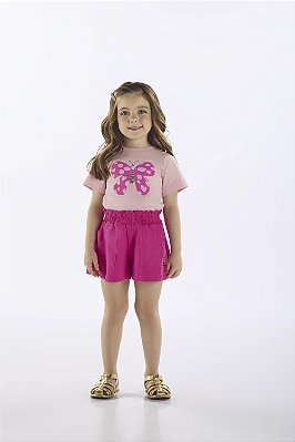 BLUSA MANGA CURTA EM MEIA MALHA Borboleta Rosa Up Baby