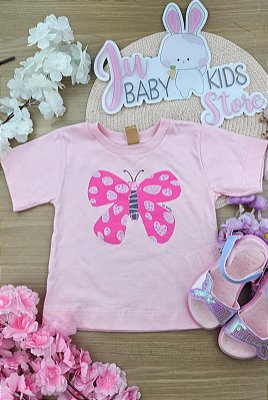 BLUSA MANGA CURTA EM MEIA MALHA Borboleta Rosa Up Baby
